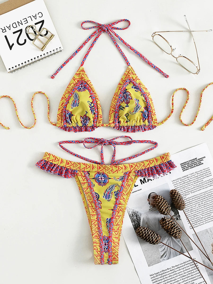 Print Bikinis Bordered Bikini
