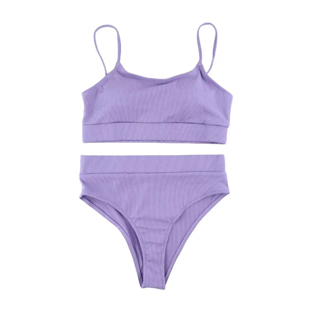 Cikini-Solid High Waist Bikinis