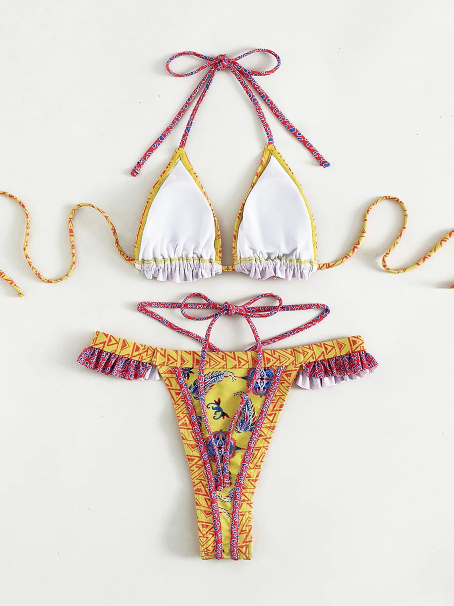 Print Bikinis Bordered Bikini